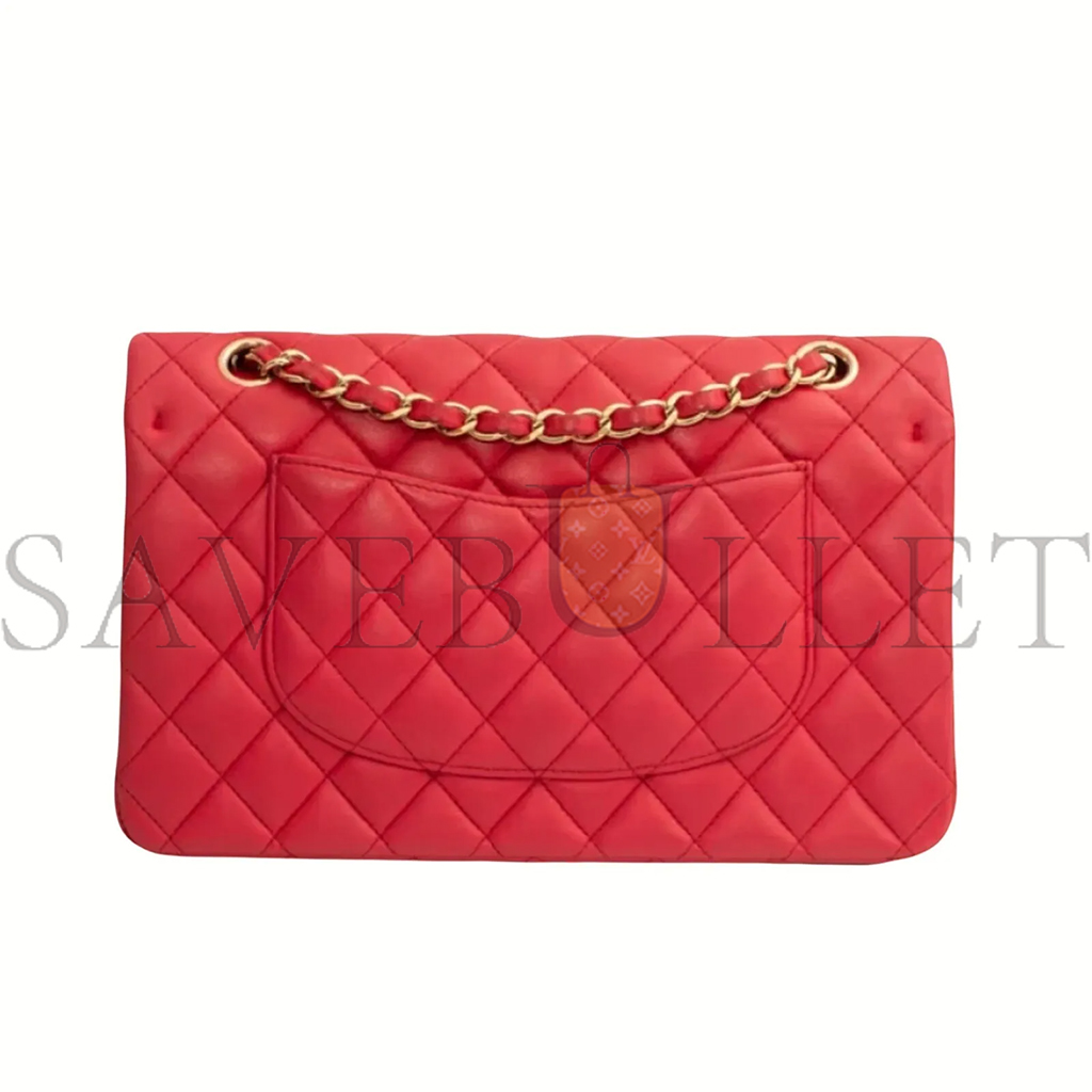 CHANEL MEDIUM QUILTED RED LAMBSKIN  CLASSIC DOUBLE FLAP BAG (25*15*6cm)